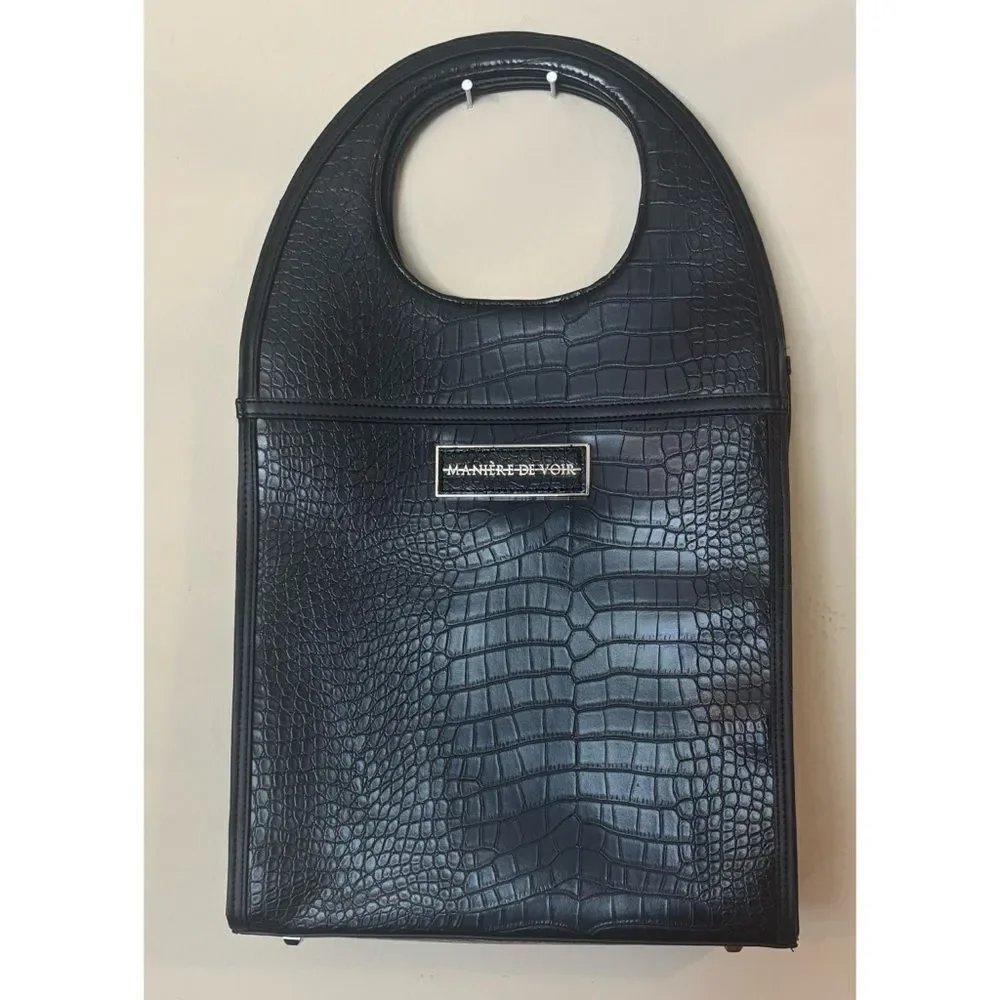 Rare Manière De Voir Vegan Leather  Black Crocodile Everything Purse